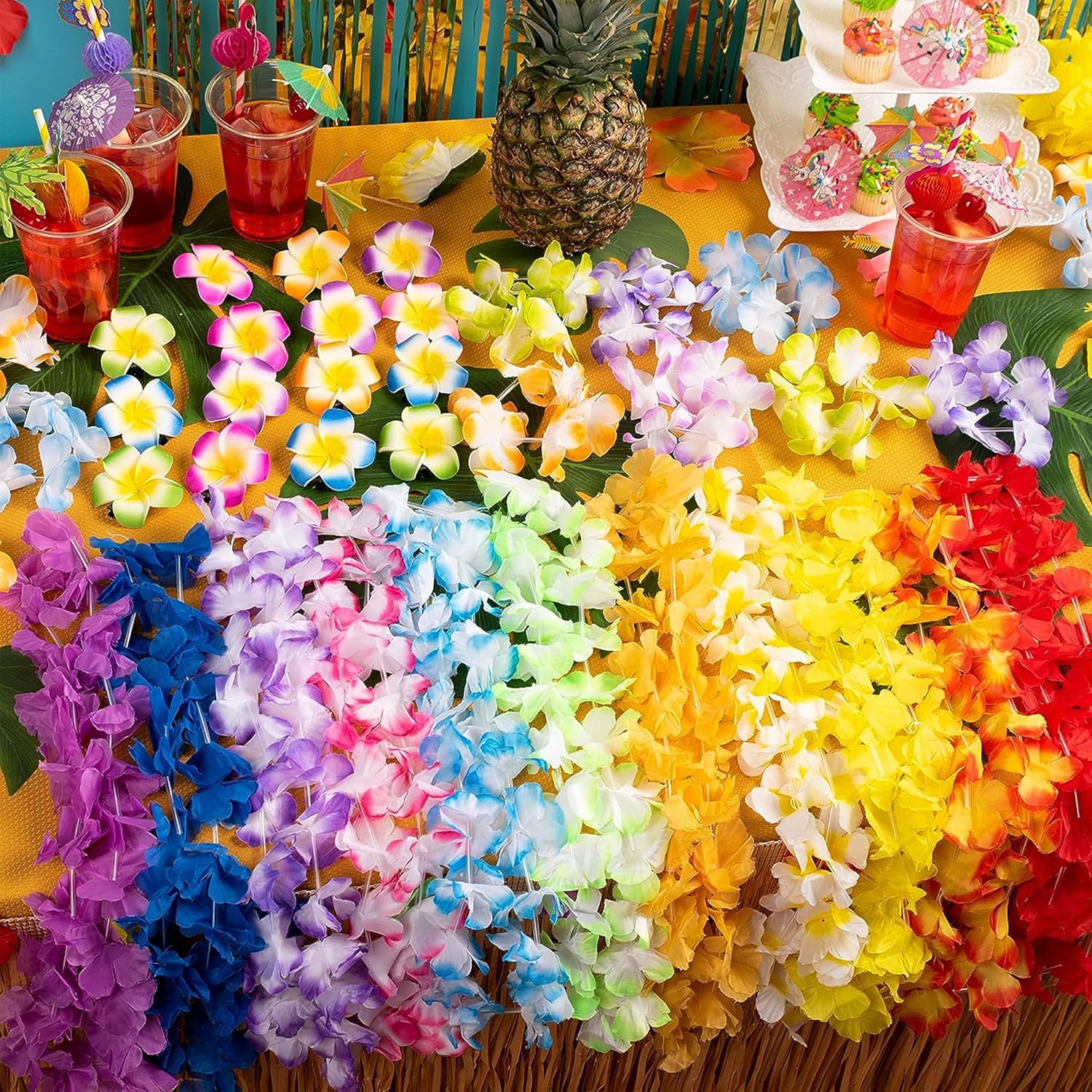 JOYIN Toy 36 Counts Hawaiian Leis Bulk, Tropical Flower Lei Hawaiian Lei Beach Hawaii Luau Party Favor Decoration Packs Party Supplies(3 Dozen)