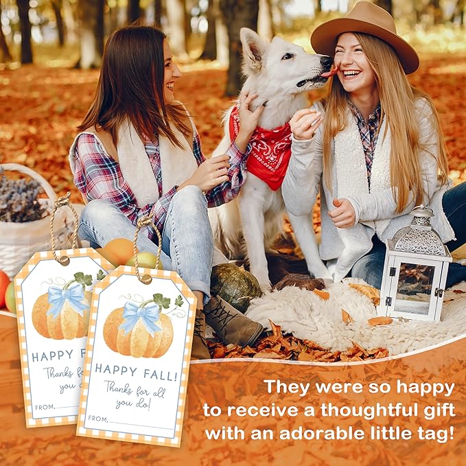 50 Pcs Fall Gift Tags, 2.1"×3.5" Thank You Gift Tags for Party Favors, Pumpkin Happy Fall Thanksgiving Gifts Tags for Party Favor - B10