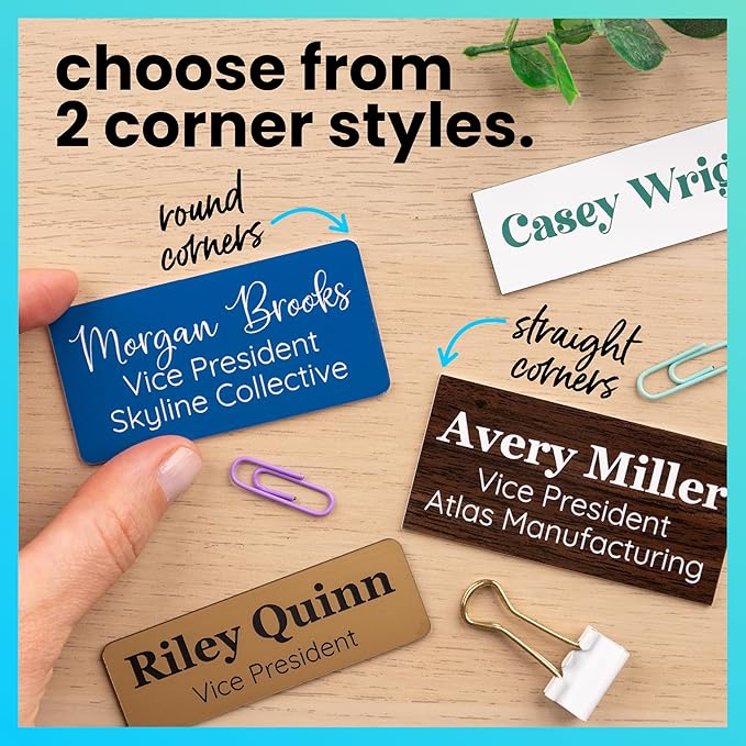 ExcelMark Custom Name Tag - Engraved Name Badge with Pin or Magnetic Backing, 16 Colors, 6 Fonts, and 2 Sizes to Choose from (Blue w/White Letters, 1.5"x 3")