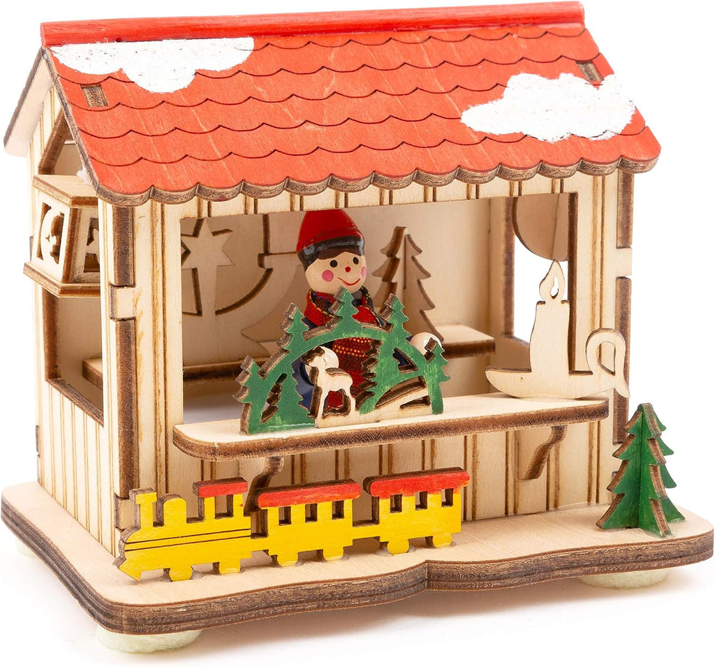Small Foot 11390 Christmas Market Lamps Set, Made of Wood, Three Wooden Huts with Lights