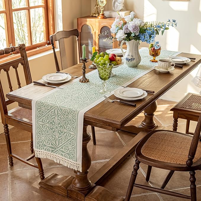 Table Runners 63 Inches,Waterproof Boho Table Runner with Tassel Fringe,Table Runner for Party Coffee Table
