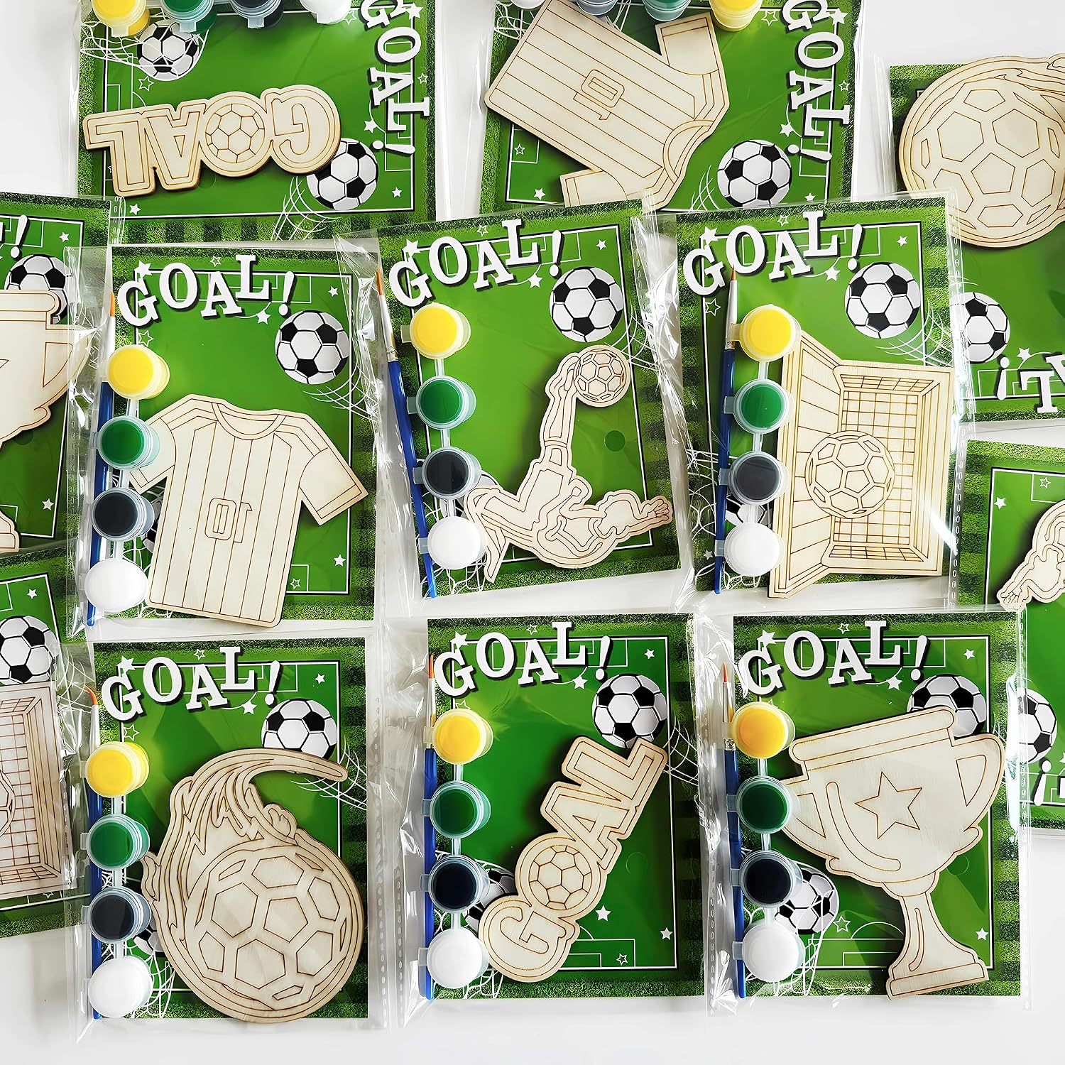 Xvvti 12PCS Soccer Party Favors- DIY Soccer Wood Painting Kits with Art Supplies – Fun Thank You Gifts, Birthday Party& Goodie Bag Stuffers