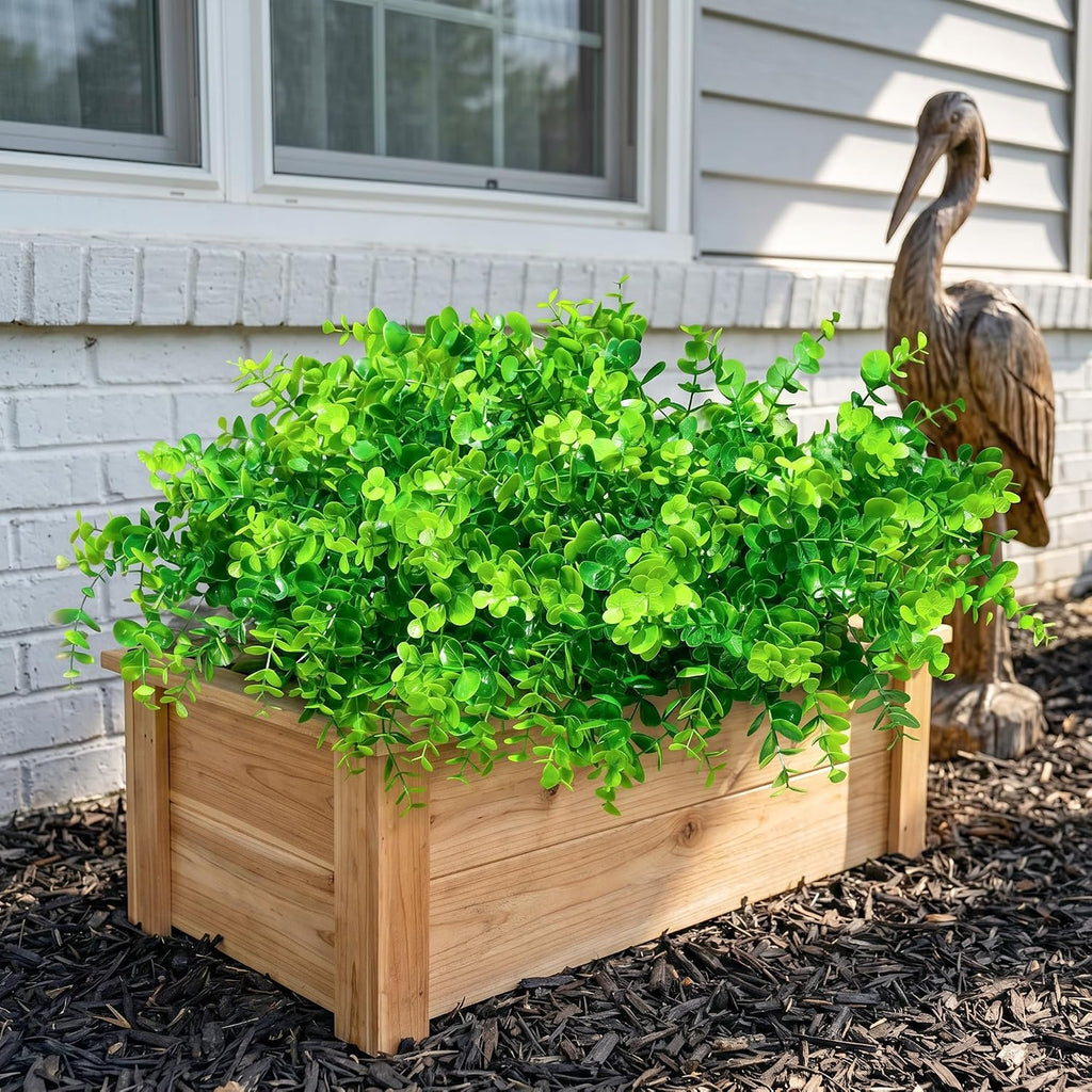 Artificial Faux Outdoor Plants for Spring Summer Decoration, 12 Bundles Fake Plastic Eucalyptus UV Resistant Look Real Fake Plants for Planter Outside Front Door Porch Patio Balcony Garden Indoor Yard