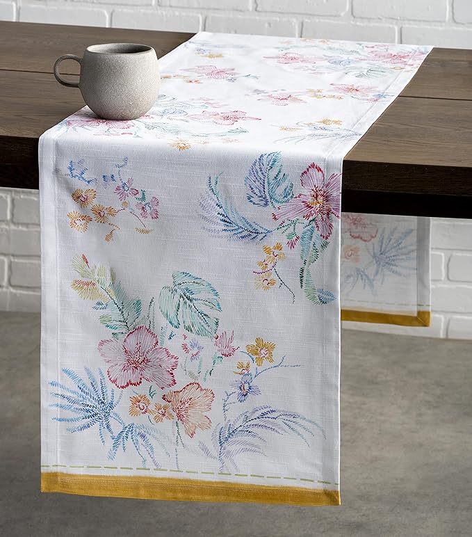 Maison d' Hermine Table Runner 100% Cotton Single Layer Table Runners 72 inches Long Decorative for Home Kitchen Dining Party Wedding Bridal Shower Spring Summer (Paradise Island, 14.50" x 72")