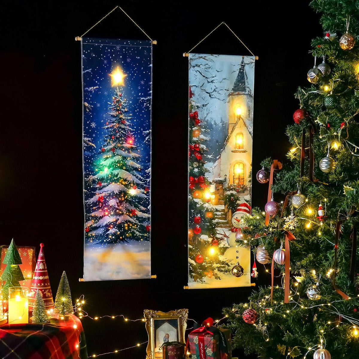 soffee design 16x47 christmas tree canvas, 5 color-changing showing dimensions