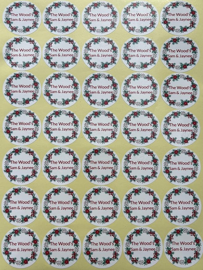Custom Stickers for Weddings, Birthdays & Businesses - Personalized Labels with Your Logo - Waterproof, Fade and Heat Resistant - Pack of 100-1000 (Wreath H, 3 Inch)