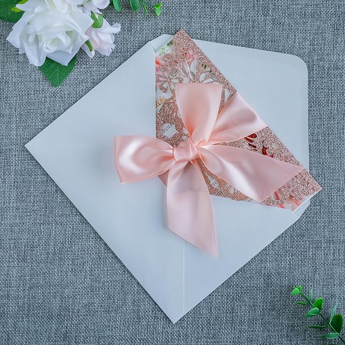20 PCS 5.12x7.2 Butterfly Quinceanera Invitation, Laser Cut Wedding Invitation Cards with Envelopes for XV Anos Bridal Shower Baby Shower Invite (Rose Gold Glitter)