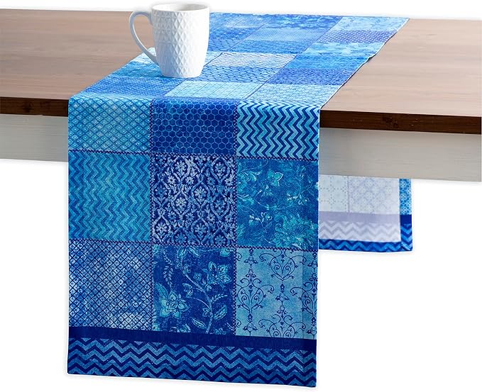Maison d' Hermine Table Runner 100% Cotton Single Layer Table Runners 108 inches Long Decorative for Home Kitchen Dining Party Wedding Bridal Shower Spring Summer (Indigo Love, 14.50" x 108")
