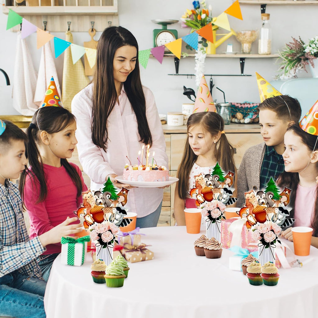 Woodland Animals Party Decorations – Cake Toppers, Cupcake Picks & Table Centerpieces for “Wild One” Camping, Baby Showers and Birthdays Party Supplies (24-Piece Forest Animals)