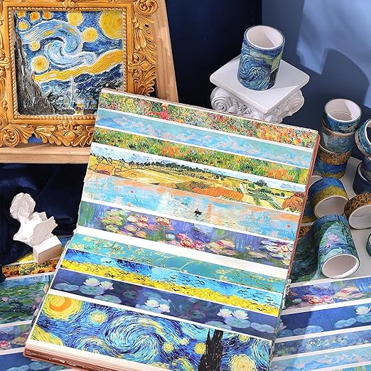 32 Rolls Washi Tape Set, Colored Van Gogh Patterns Decorative Masking Tape, Vintage Artists Tapes for Journaling, Junk Journal, DIY Craft Projects, Scrapbooking Supplies Decor
