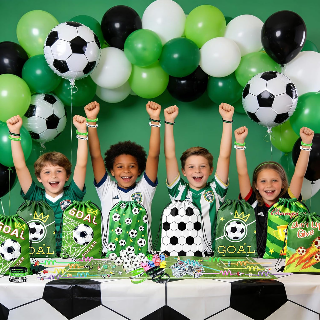 J6&H6 2026 Soccer Party Favors Soccer Goodie Bags Including 12 Soccer Drawstring Bags Stress-relieving Soccer Straws Keychains silicone Wristband and stickers for Soccer Party Gift. (soccer)