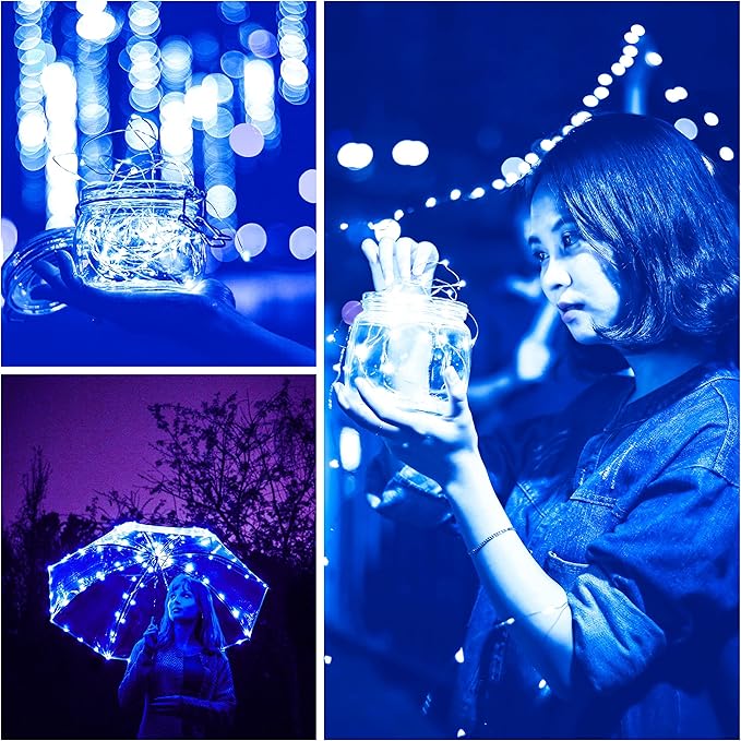 Twinkle Fairy Lights Battery Powered 3 Modes with Timer Firefly Lights 20 LED on 7.2feet Silvery Copper Wire for DIY Wedding Party Christmas Halloween Centerpiece Decorations 15 Pack (Blue)