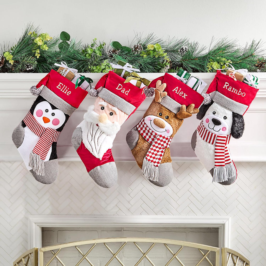 Let's Make Memories Personalized Christmas Stocking - Stockings for Family - Embroidered Name - Custom Christmas Decor - 8”x19” - Plush Friends - Dog