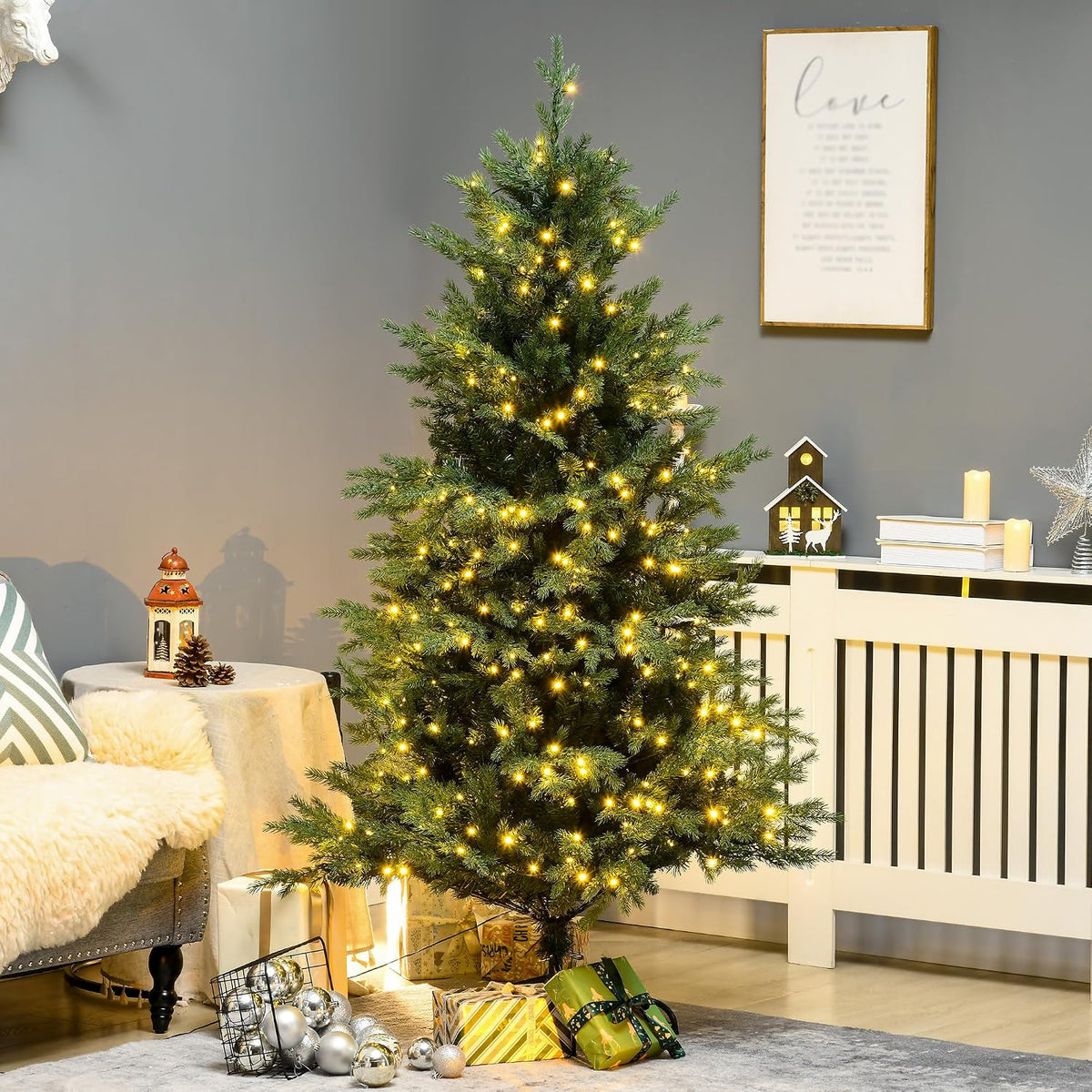homcom 6ft tall prelit artificial christmas tree with shown in use