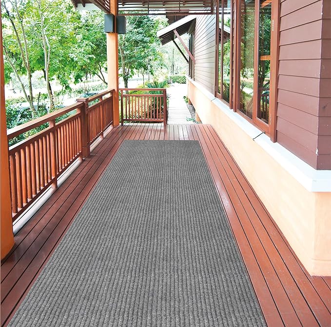 Ottomanson 2' x 25' Hallway Runner with Scraper Pile Extra Durable Non-Slip Rug Mat for Indoor & Outdoor Use - Ideal for Kitchen, Entryway, Patio & Garage - High-Traffic Carpet, Gray