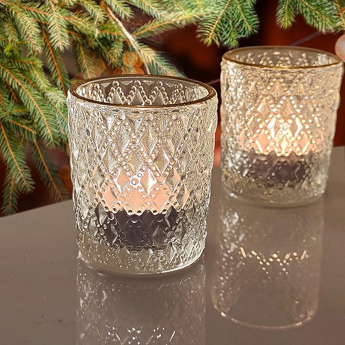SHMILMH Clear Votive Candle Holders, Glass Tealight Candle Holders Bulk with Rim for Wedding Table Centerpiece Birthday Party Thanksgiving Decor, Set of 12