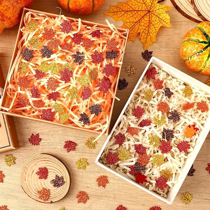 MARFOREVER Fall Felt Maple Leaf Confetti Glitter, 500 Pcs Orange Thanksgiving Leaves Confetti Decorations Autumn Table Sprinkles Scatter Centerpiece for Fall Thanksgiving Day Party Decor Supplies