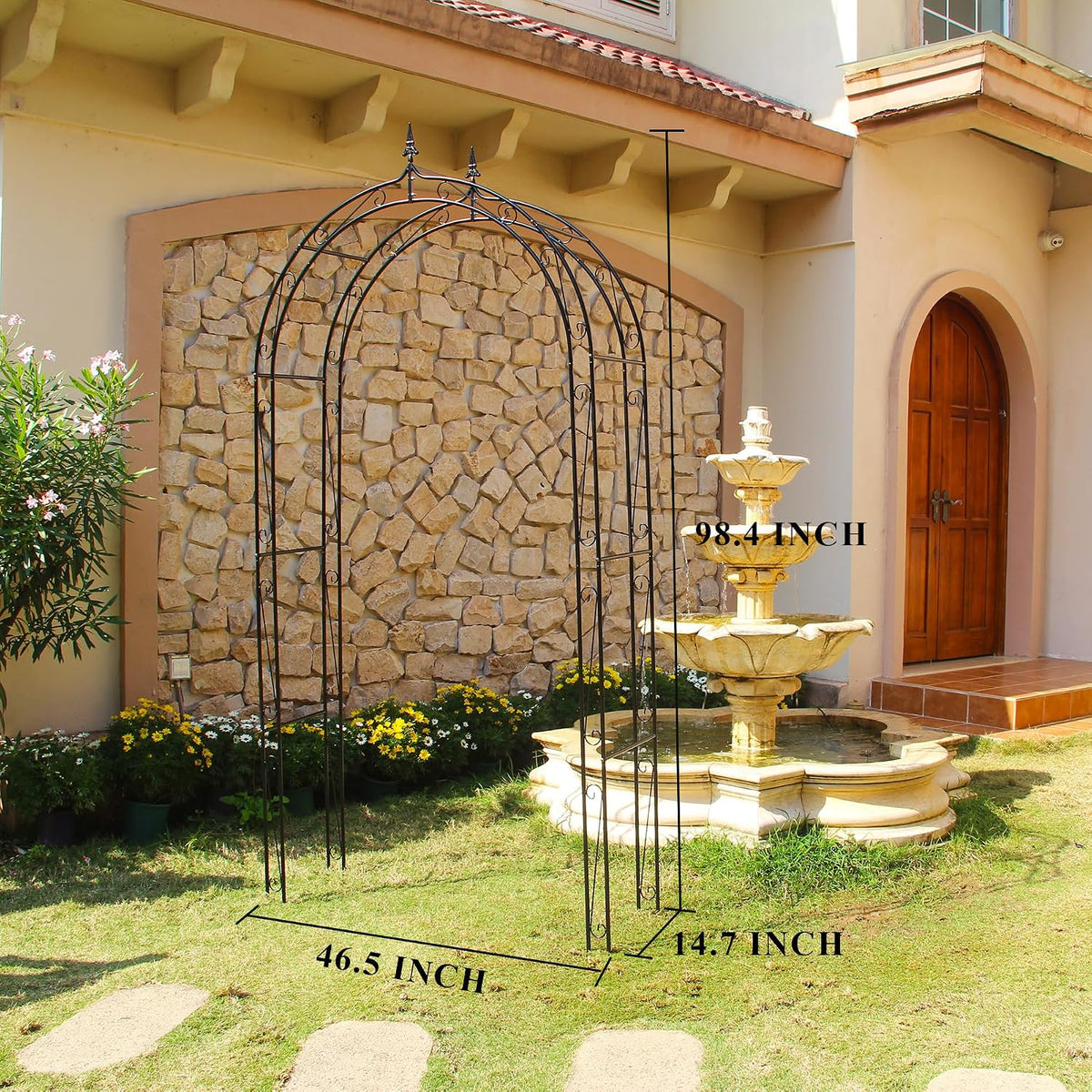 Metal Garden Arch Arbor, 98.4" H x 46.5" W, Heavy-Duty Iron, Black