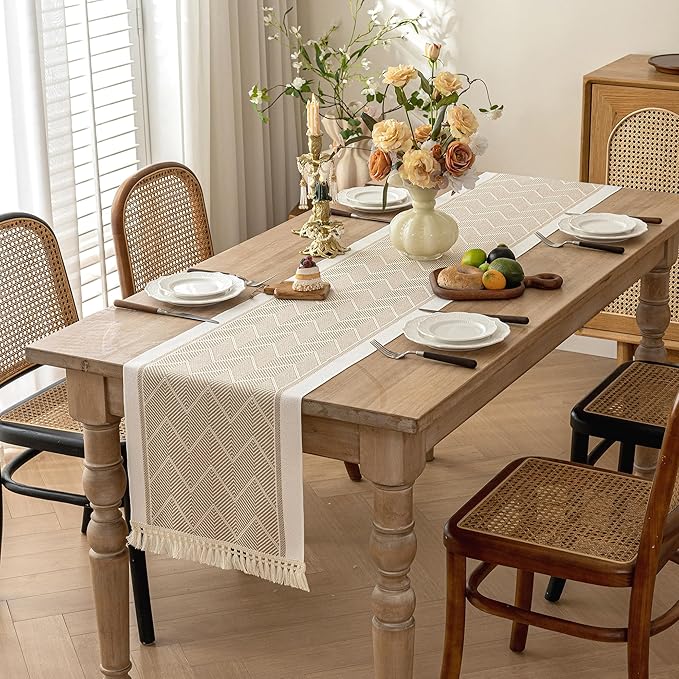 Table Runners 138 Inches,Waterproof Boho Table Runner with Tassel Fringe,Table Runner for Party Coffee Table