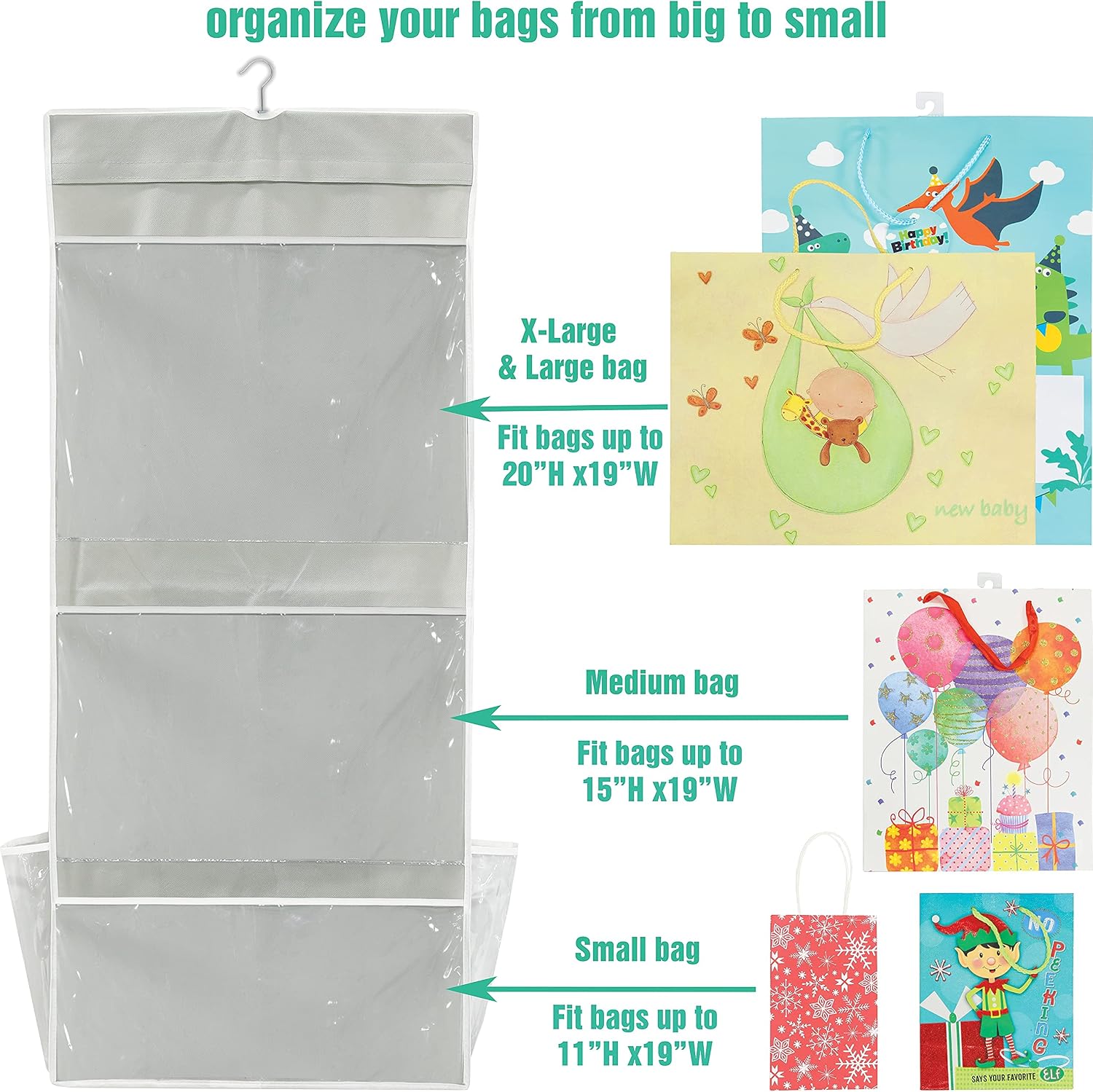 Simple Houseware Double-Sided Hanging Gift Wrap Organizer Storage Pockets, Gray (Set of 1)