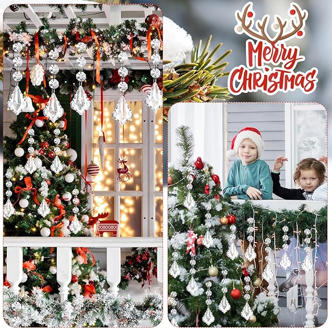 Nuenen 100 Pcs Hanging Crystals for Centerpieces Acrylic Chandelier Garland Beads Strands Prism Decorations Clear Teardrop Chandelier Crystals Pendant Wedding Home Garden Outdoor Ornaments(Maple Leaf)
