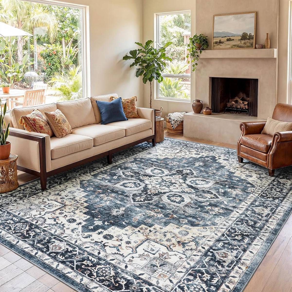 Amada 8x10 Area Rugs for Living Room, Washable Area Rug, Blue