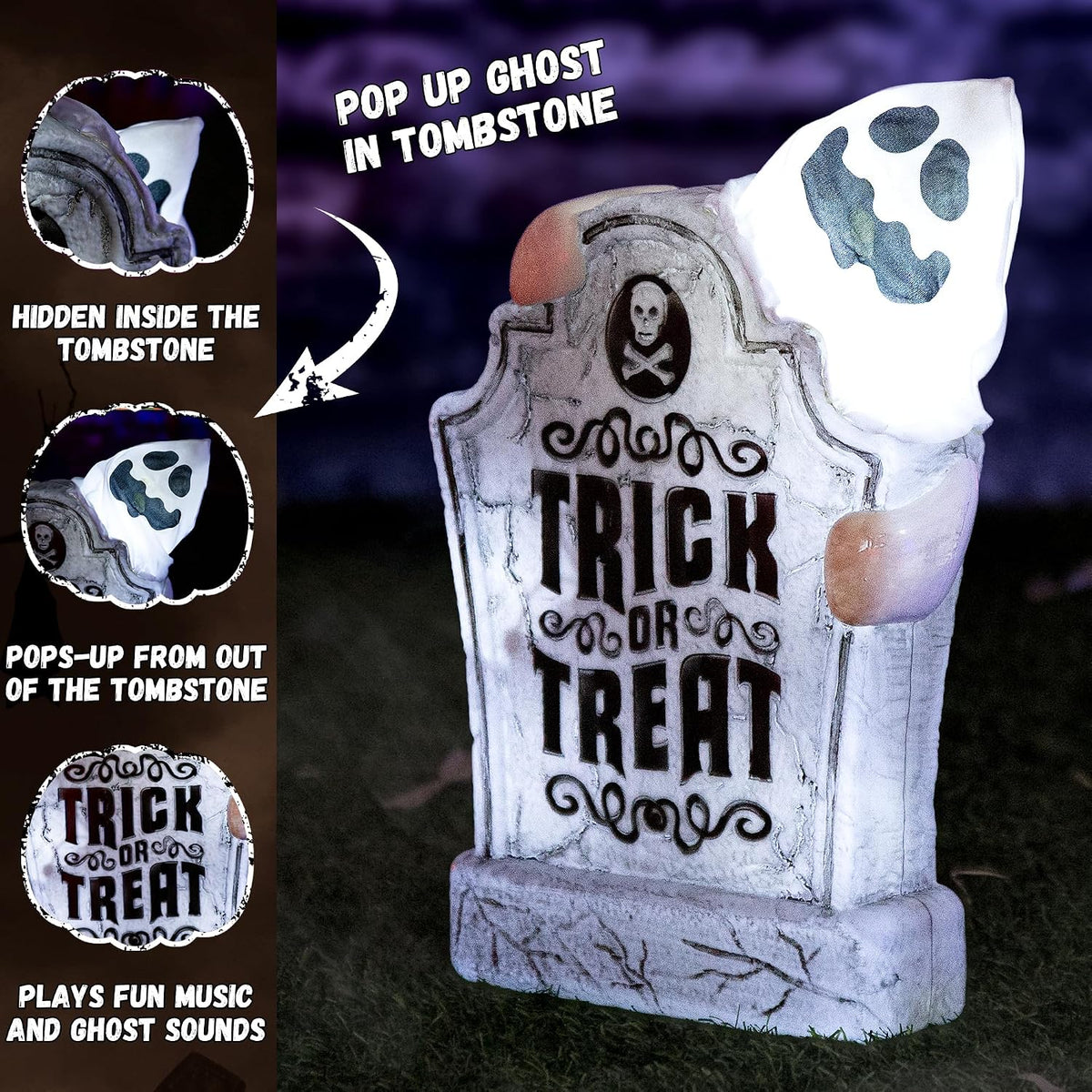 ELAMAS Halloween Decorations Animatronic Tombstone with Pop-Up Ghost, Sound &...