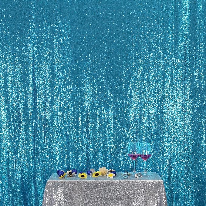 Poise3EHome 6FT x 8FT Turquoise Sequin Photography Backdrop Curtain for Party Decoration