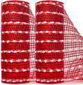 Ribbli Christmas Tree Ribbon Garland-2 Rolls Snowball Red Mesh,10 Inch x 30 feet(10Yard) Each Roll,Red with Cotton Snowball, Christmas Ribbon for Wreath Swags and Tree