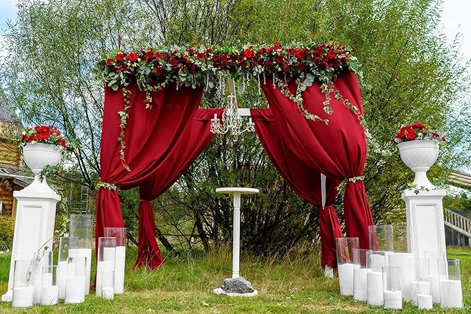 4 Panels Wedding Arch Draping Fabric 28" x 20Ft Chiffon Wedding Arch Drapes Chiffon Fabric Drape Sheer Backdrop Curtain for Weddings Ceremony Birthday Party Event Reception Backdrop Ceiling Décor(Red)