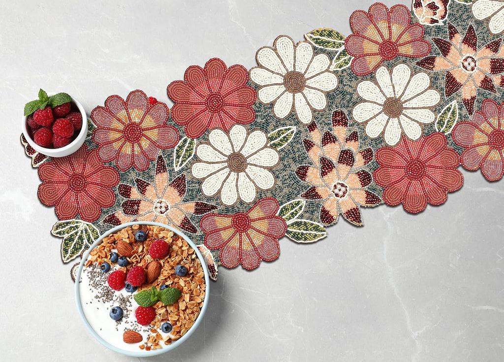 lightnpro beaded table runner - elegant handmade floral, main product view