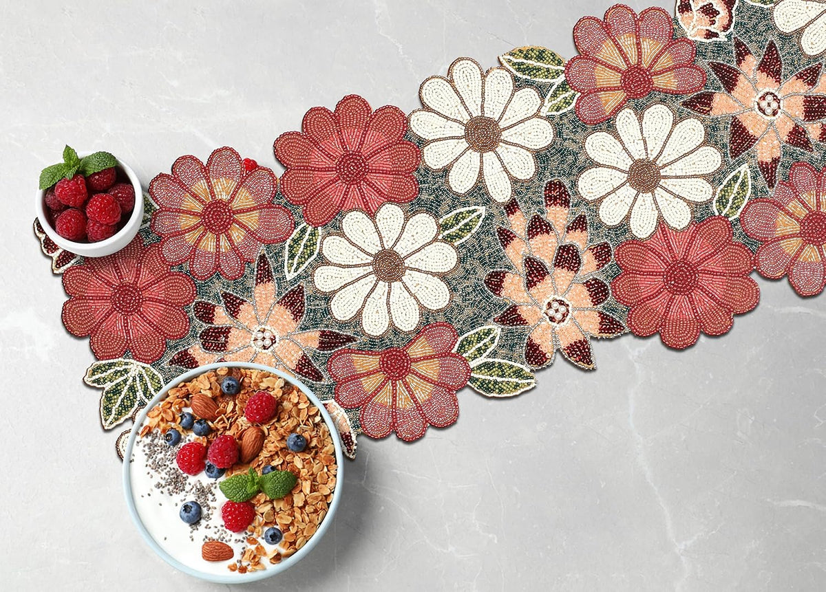 lightnpro beaded table runner - elegant handmade floral, main product view