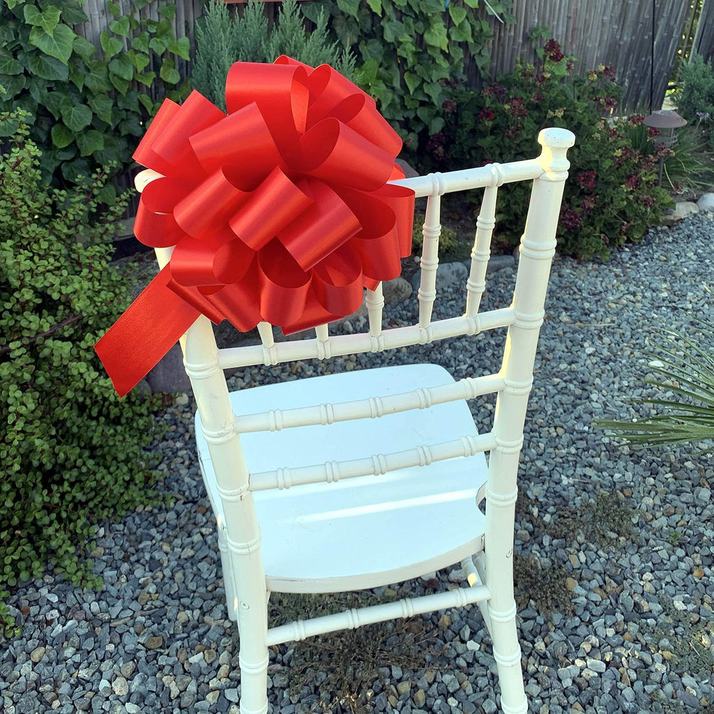 Large Red Ribbon Pull Bows - 9" Wide, Set of 6, 4th of July, America 250 Anniversary, Wreath, Fundraiser, Gift Basket, USA Patriotic, Team Colors, Birthday, School Graduation, Labor Day, Veterans Day