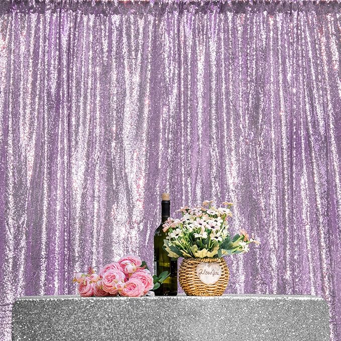 JYFLZQ Lavender Sequin Backdrop Curtains 8ft x 8ft 1 Panel Glitter Photo Booth Backdrops Sparkly Photography Background Drapes for Parties Wedding Bridal Showers