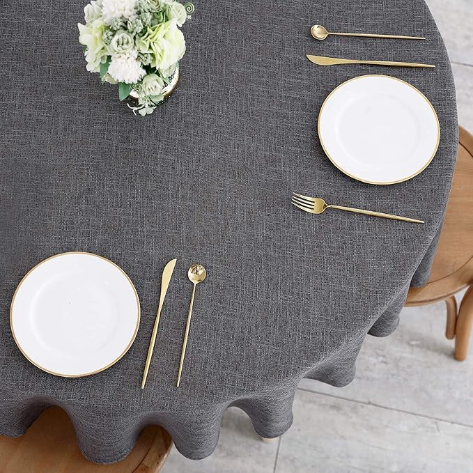maxmill Flaxy Faux Linen Tablecloth with 2-Tone Slubby Texture Wrinkle Resistant Anti-Shrink Soft Table Cloth for Kitchen Dining Restaurant Tabletop for Event Holiday Dinner Round 70 Inch Charcoal
