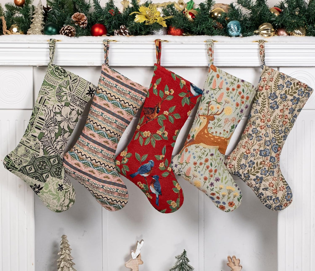 LUBOT Kilim Christmas Stockings Set of 5 Large Family Xmas Stocking 20" Handmade Boho Rustic Country Vintage Woven Stocking Fireplace Hanging Decor 5 Pack