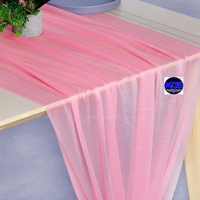MDS 2 Pack 10ft Chiffon Table Runner 29 x 120 Inches Sheer Wedding Runner Romantic Rustic Table Runner for Wedding Decorations, Birthday Parties, Bridal Shower Party Arch Decor - Coral
