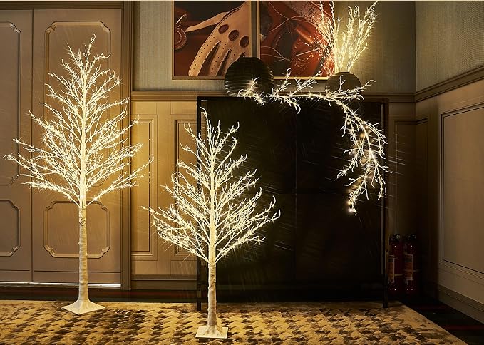 LITBLOOM Birch Garland with Lights 6FT 120 Fairy Lights Plug in, Lighted White Twig Vine Garland for Home Mantle Wall Christmas Decoration Inside Outside