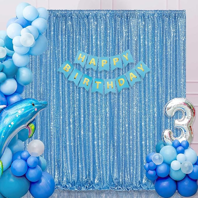 Baby Blue Curtains Backrop for Wedding Parties: 10ftx10ft Sequin Photo Backdrop Drapes for Baby Shower Photography Background