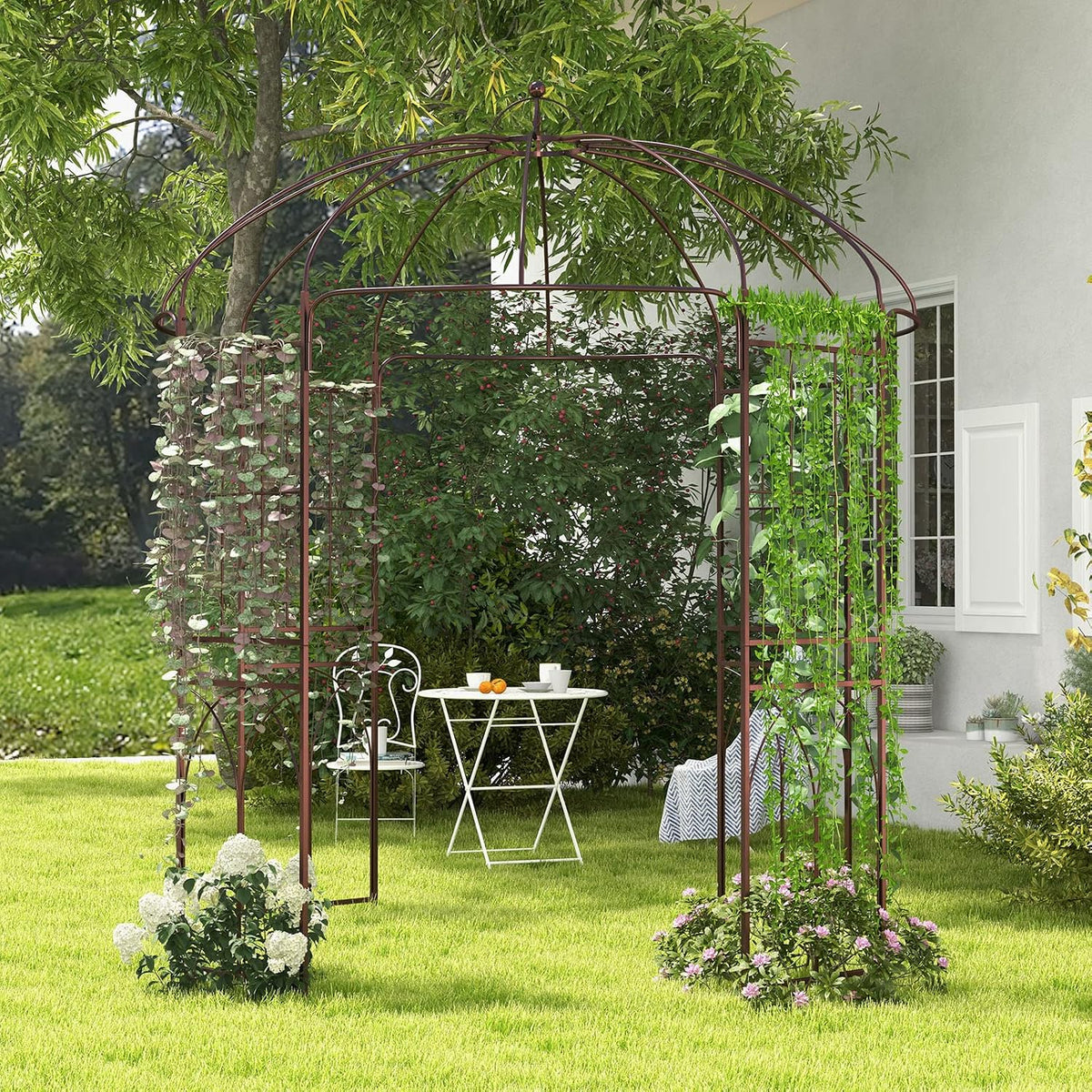 HAPPYGRILL 8.4 FT Birdcage Shape Garden Arbor with Trellis