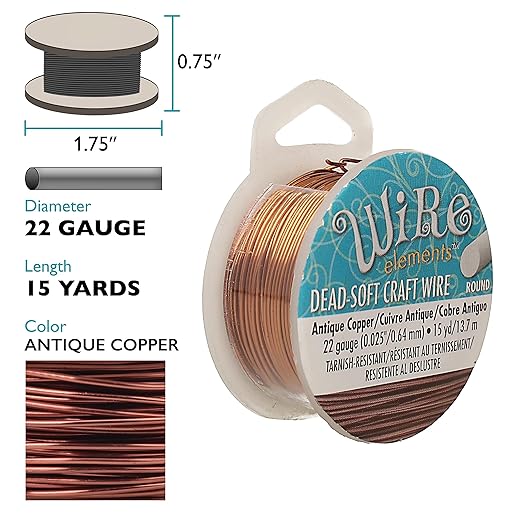 The Beadsmith Wire Elements Craft Wire – Tarnish Resistant, Soft Temper, Round, Antique Copper Color – 0.64mm, 22 Gauge, 15 Yard Spool – Jewelry Making, Wire Wrapping, Floral, & Other DIY Crafts