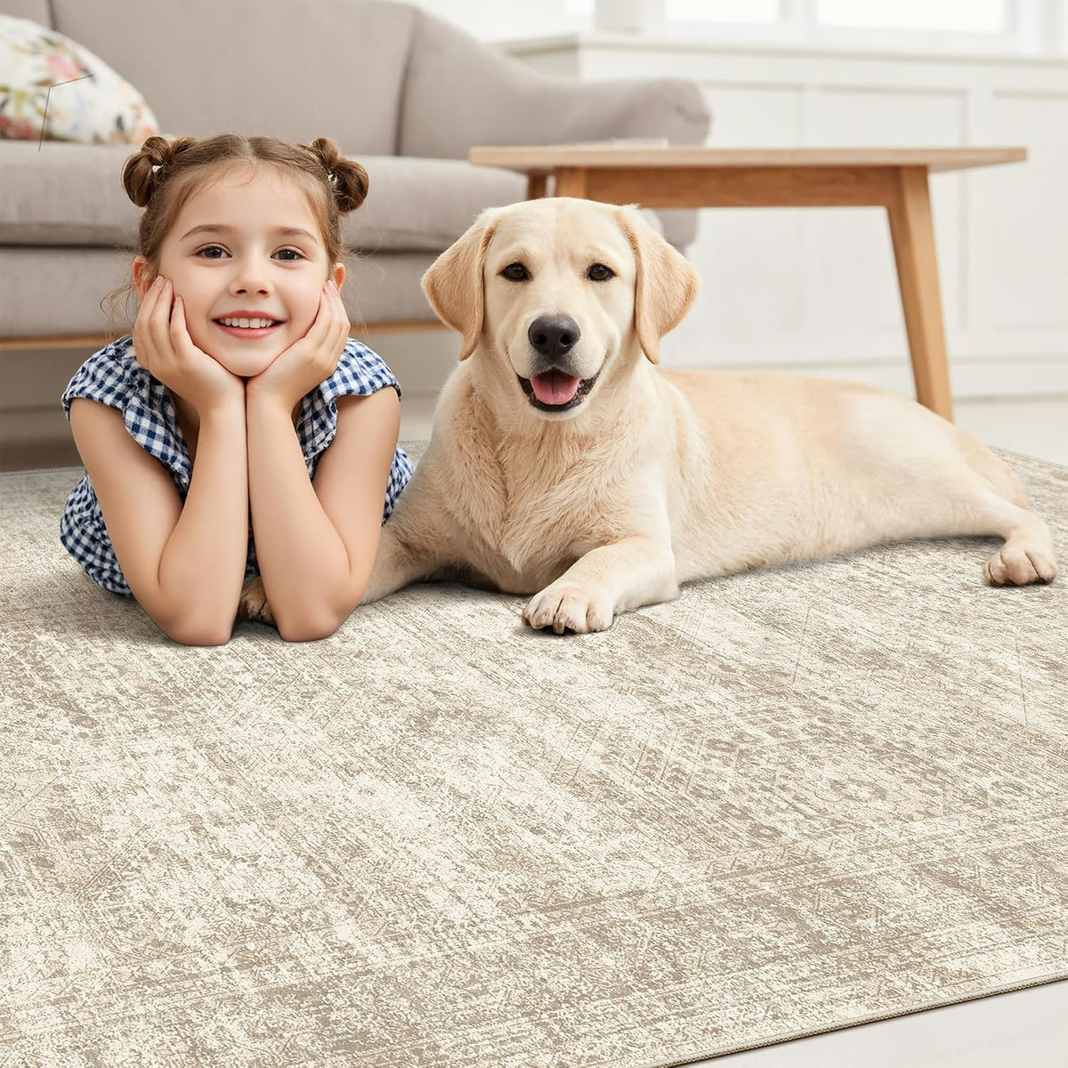 Soalmost 10x14 Area Rugs for Living Room Washable Rug Non-Slip Beige