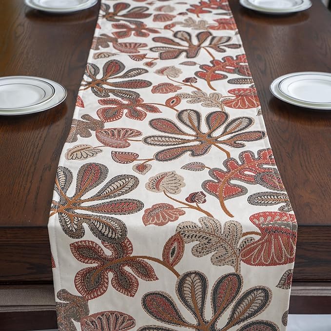 Mika Home Tropical Leaf Table Runner for Home Decor 13X72 Inches Coral Brown Seasonal Dining Table Decoration for Home