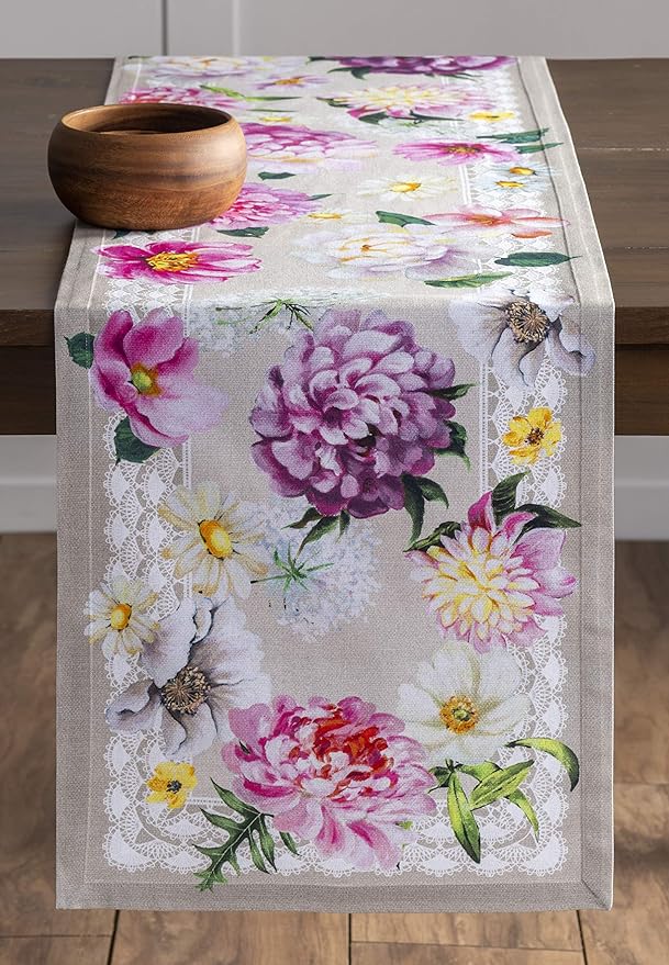 Maison d' Hermine Table Runner 100% Cotton Single Layer Table Runners 108 inches Long Decorative for Home Kitchen Dining Party Baby Shower Wedding Bridal Shower Spring Summer (Pivoine, 14.50" x 108")