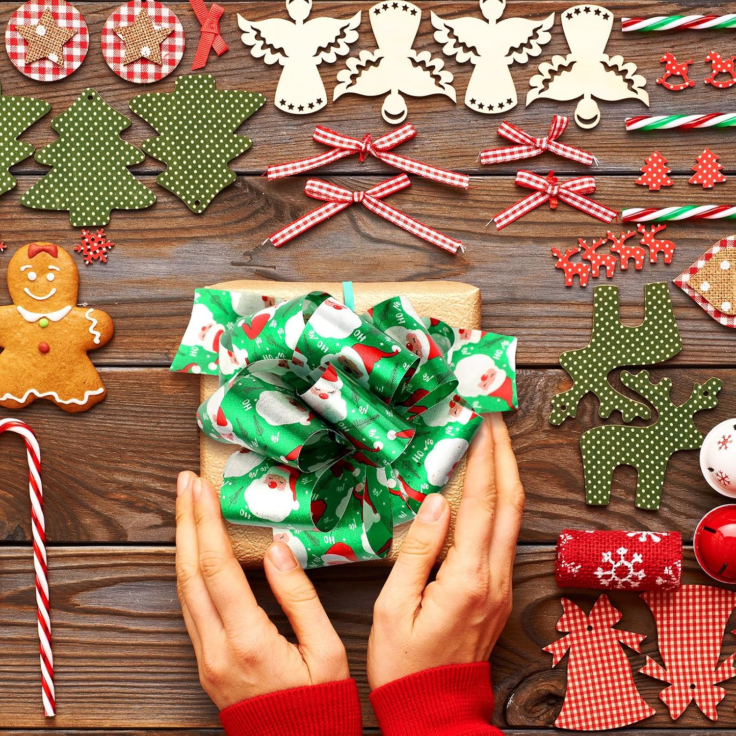 50 Pcs Christmas Pull Bows Gift Wrapping 5 Inch Pull Wrapping Bows for Christmas Tree Decoration Gifts Florist Bouquet Baskets Wreath Decor Easy to Assemble(Classic)