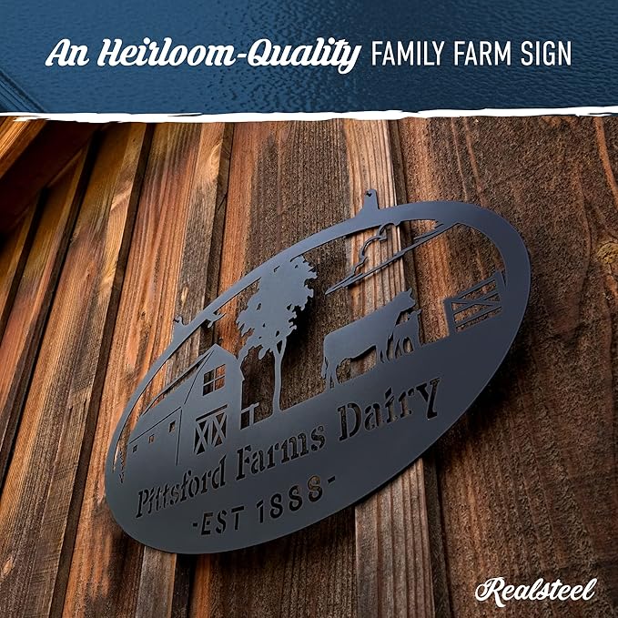 RealSteel Personalized Farm Sign - Custom Design Metal Family Name Sign - Weather & Rust Resistant - Rustic Charm - Choose Your Design - Home Decor - Outdoor Customized Sign for Ranch House