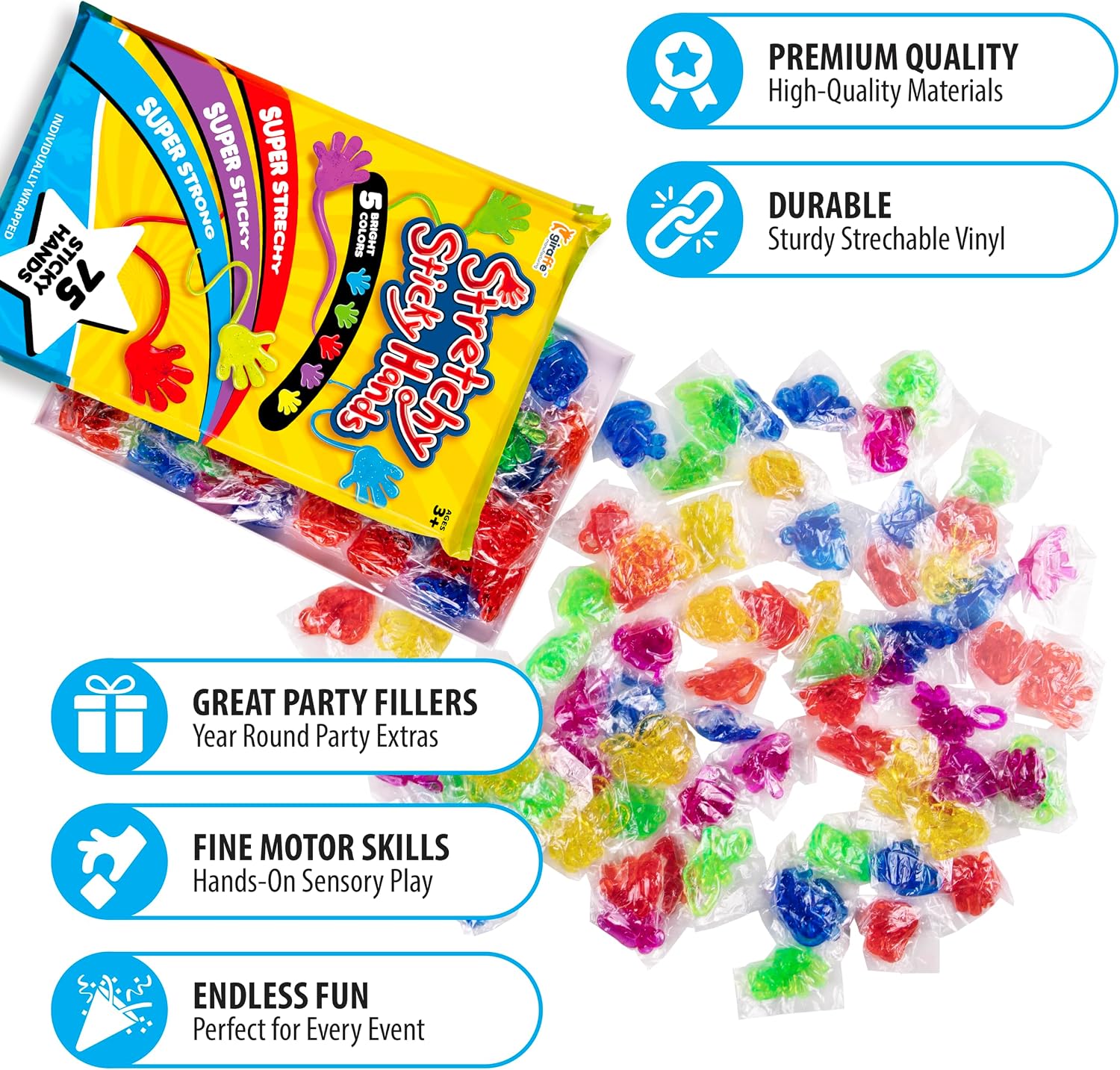 Giraffe 75 Pcs Bulk Sticky Hands for Kids – Stretchy Slap Hands Kids Summer Party Favors Bulk, Classroom Rewards, Birthday Prizes, Small Halloween Toys for Boys, Goodie Bag Stuffers for Kid