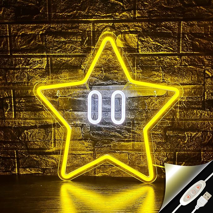 Star Neon Sign, Gaming Neon Sign for Game Room Decor, Man Cave, Kids Room,Super Star Gaming Wall Decor Gamer Gifts for Boys, Kids