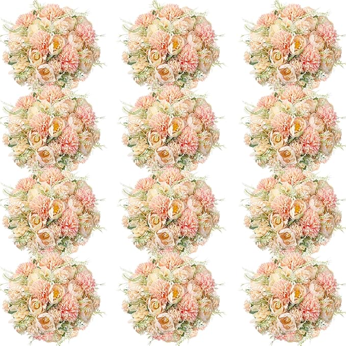 Tigeen Artificial Flowers Artificial Peonies Silk Flowers Faux Peony Fake Peony Silk Hydrangea Bouquet for Wedding Table Centerpiece Floral Vase Decor(Orange,12 Bundles)