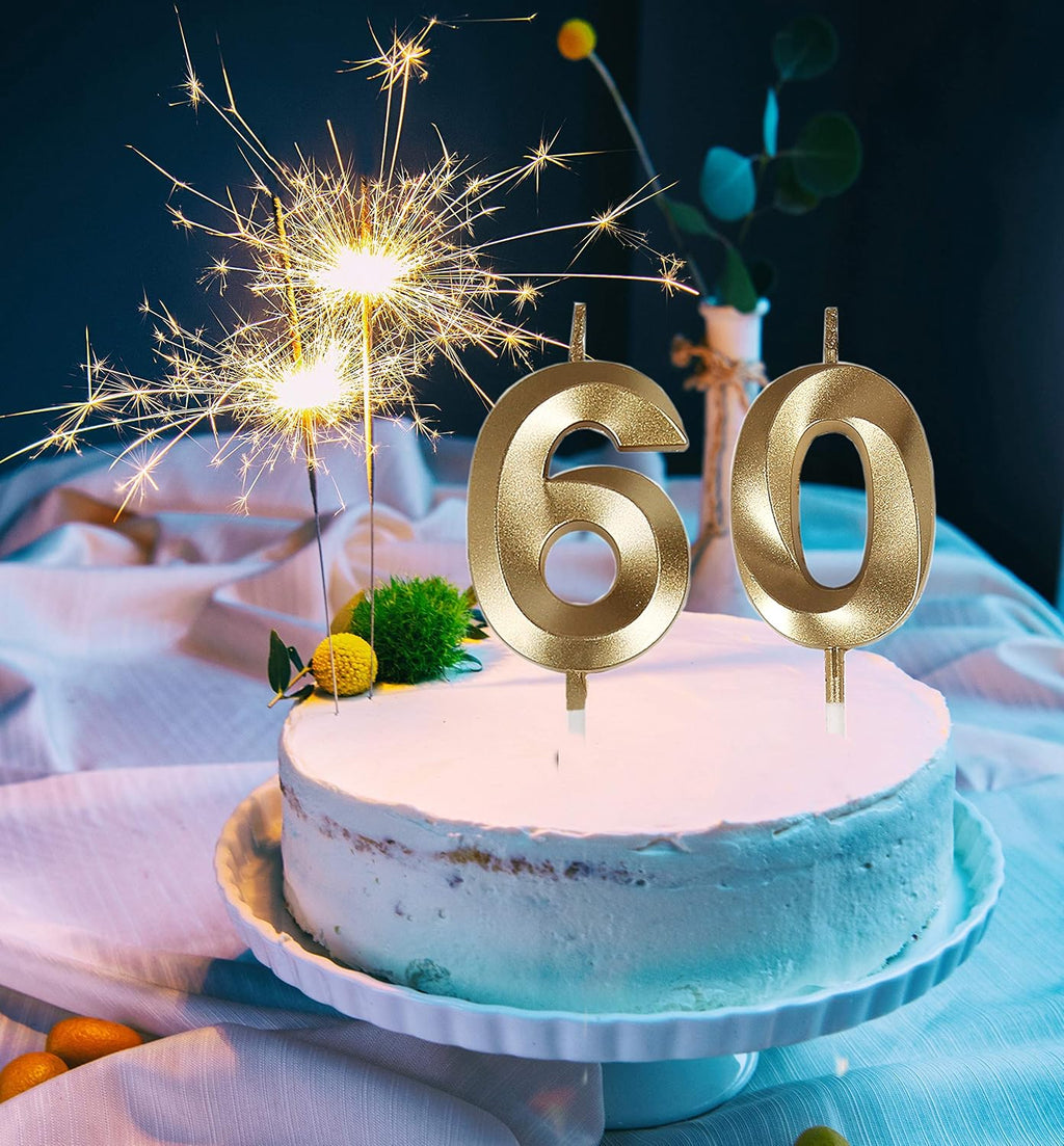 60th Birthday Candles,Gold Number 60 Cake Topper for Birthday Decorations Party Decoration